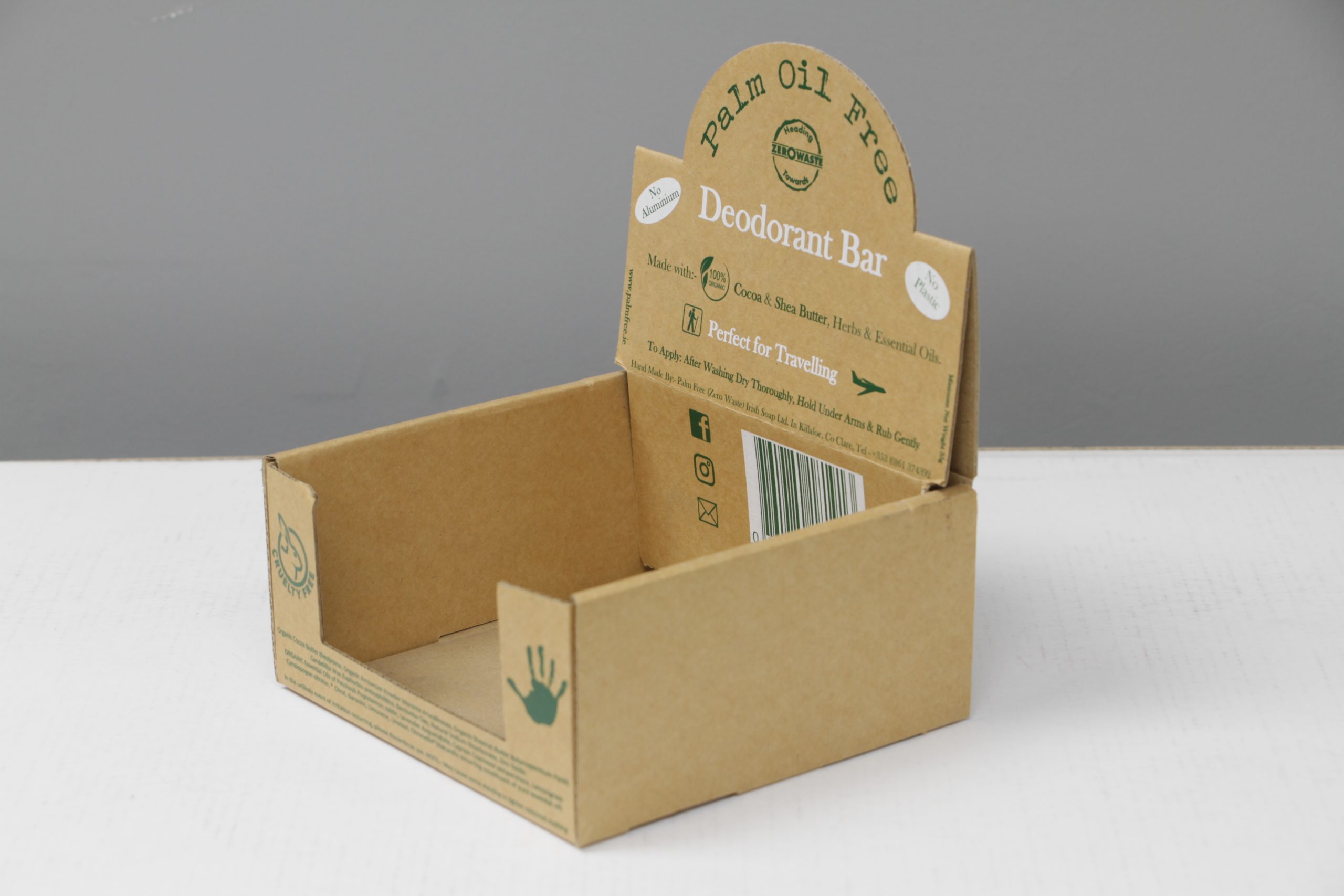 Palm Free Irish Soap Small CDU SRP Open and Closed Eco-friendly Counter Display GP324